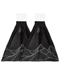 ldtrchee mountains scenery hand towel with hanging loop, sun black white line abstract art hanging tie towels set 2 pcs, kitchen absorbent towel for bathroom tea bar laundry