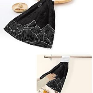 Ldtrchee Mountains Scenery Hand Towel with Hanging Loop, Sun Black White Line Abstract Art Hanging Tie Towels Set 2 Pcs, Kitchen Absorbent Towel for Bathroom Tea Bar Laundry