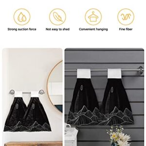 Ldtrchee Mountains Scenery Hand Towel with Hanging Loop, Sun Black White Line Abstract Art Hanging Tie Towels Set 2 Pcs, Kitchen Absorbent Towel for Bathroom Tea Bar Laundry