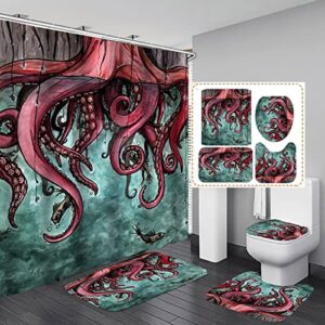4pcs pink ocean bathroom sets with shower curtains and rugs fish and marine animals shower curtains sets with bath mat and toilet seat cover funny bathroom sets and accessories