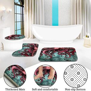 4Pcs Pink Ocean Bathroom Sets with Shower Curtains and Rugs Fish and Marine Animals Shower Curtains Sets with Bath Mat and Toilet Seat Cover Funny Bathroom Sets and Accessories