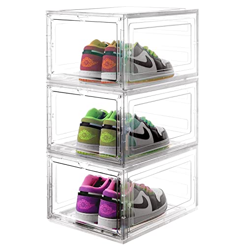 GTMOON Clear Plastic Stackable, 3 Pack Shoe Boxes, Shoe Organizer Box for Closet, Stackable Sneaker Containers Case, Excellent Alternative to Shoe Racks, White10