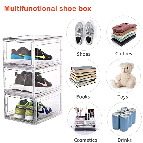 GTMOON Clear Plastic Stackable, 3 Pack Shoe Boxes, Shoe Organizer Box for Closet, Stackable Sneaker Containers Case, Excellent Alternative to Shoe Racks, White10