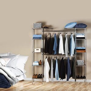 Seville Classics Expandable Double-Rod Clothes Rack Closet Organizer System, 58" to 83" W x 14" D x 72", Plated Steel, Chrome