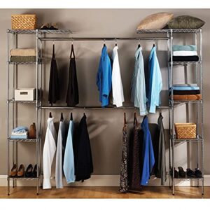 Seville Classics Expandable Double-Rod Clothes Rack Closet Organizer System, 58" to 83" W x 14" D x 72", Plated Steel, Chrome