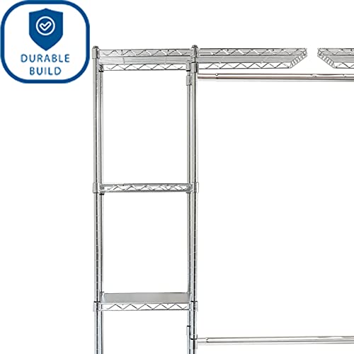 Seville Classics Expandable Double-Rod Clothes Rack Closet Organizer System, 58" to 83" W x 14" D x 72", Plated Steel, Chrome