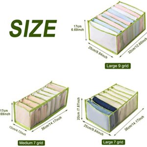 Wardrobe Closet Clothes Organizer Storage Basket - Mesh, Easy to Clean, Foldable, 7 slots for Pants, Jeans, Shirts (36*25*20cm, 7 grid, Green)