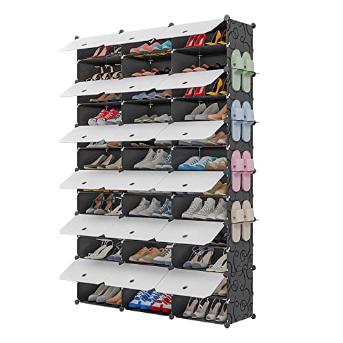 KOUSI Portable Shoe Rack Organizer Tower Shelf Storage Cabinet Stand Expandable for Heels, Boots, Slippers， 12-Tiers Black