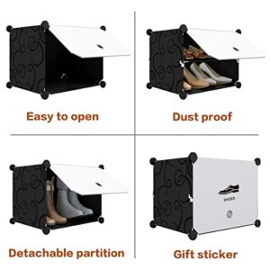 KOUSI Portable Shoe Rack Organizer Tower Shelf Storage Cabinet Stand Expandable for Heels, Boots, Slippers， 12-Tiers Black