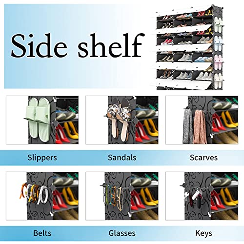 KOUSI Portable Shoe Rack Organizer Tower Shelf Storage Cabinet Stand Expandable for Heels, Boots, Slippers， 12-Tiers Black