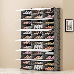 KOUSI Portable Shoe Rack Organizer Tower Shelf Storage Cabinet Stand Expandable for Heels, Boots, Slippers， 12-Tiers Black