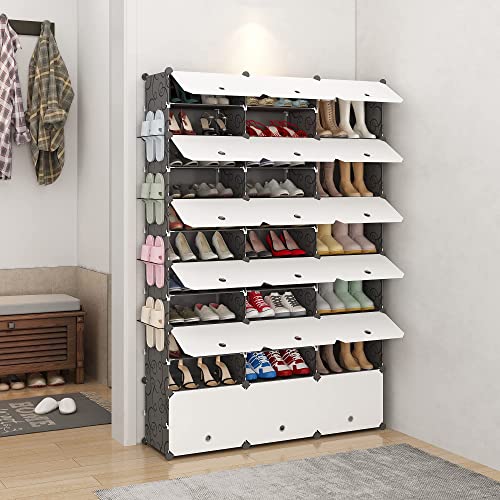 KOUSI Portable Shoe Rack Organizer Tower Shelf Storage Cabinet Stand Expandable for Heels, Boots, Slippers， 12-Tiers Black