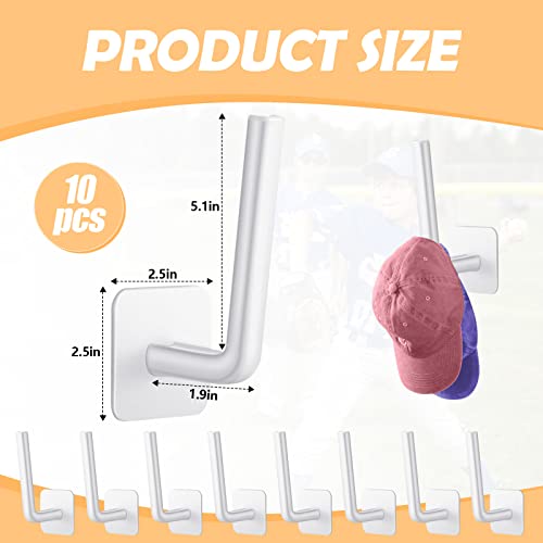 10 Pcs Hat Hooks for Baseball Caps Adhesive Hat Rack for Wall Hat Organizer Cap Hanger Holder Storage No Drilling for Door Office Closet Wall Bedroom