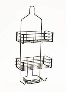 aq 2-tier metal wire hanging shower caddy w/hooks & soap tray, organizer rack organizer for shampoo, bath items, hair products, etc. - matte black
