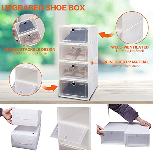 WOQLIBE Shoe Storage Boxes Set, Set of 20 Stackable Drop Front Shoe Box,Foldable Shoe Sneaker Containers Bins Holders,Easy Assembly,Plastic Clear Home Shoes Organizer Stack for Closet