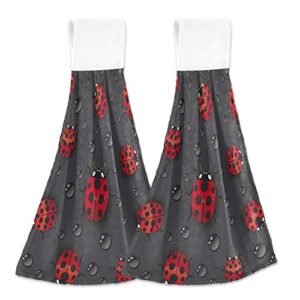 blueangle set of 2 red ladybugs hanging tie towels kitchen hand towel absorbent soft coral velvet dish wipe cloth for kitchen bathroom