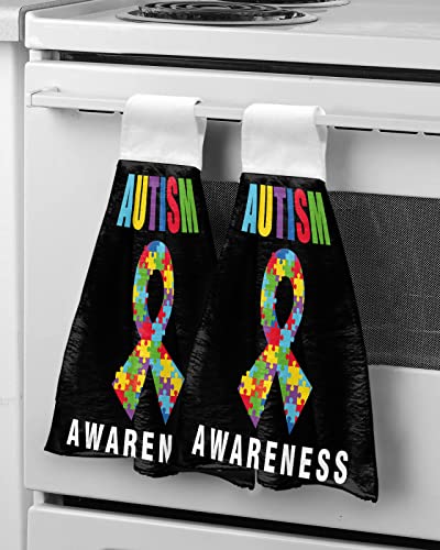 Autism Awareness Kitchen Hand Towels, 18x14 Inches Water Absorbent Hand Towel for Kitchen Decoration, Set of 2 Polyester Soft Hand Towels for Bathroom Decor Modern Inspiration Puzzle Pieces