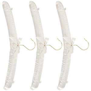 vosarea 3pcs satin padded hangers covered coat hangers wedding bridal bride hanger with non-slip buttons for strappy dresses white