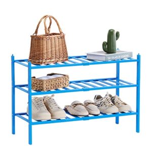 quiqear bamboo shoe rack, 3 tier shoe rack organizer, stackable & durable shoe shelf holder, free standing shoe racks, shoe storage organizer for entryway, closet, hallway, 27.2*11*18.3inch (blue)