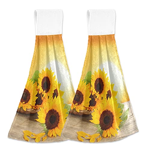 Giwawa 2 Pieces Sunrise Sunflowers Hand Towel Yellow Sunflower Hanging Towels Sunflower Floral Dish Towels Soft Fast Drying Sunflower Towels for Kitchen Bathroom Toilet Home Decorative 12x17in