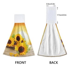 Giwawa 2 Pieces Sunrise Sunflowers Hand Towel Yellow Sunflower Hanging Towels Sunflower Floral Dish Towels Soft Fast Drying Sunflower Towels for Kitchen Bathroom Toilet Home Decorative 12x17in