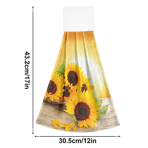 Giwawa 2 Pieces Sunrise Sunflowers Hand Towel Yellow Sunflower Hanging Towels Sunflower Floral Dish Towels Soft Fast Drying Sunflower Towels for Kitchen Bathroom Toilet Home Decorative 12x17in