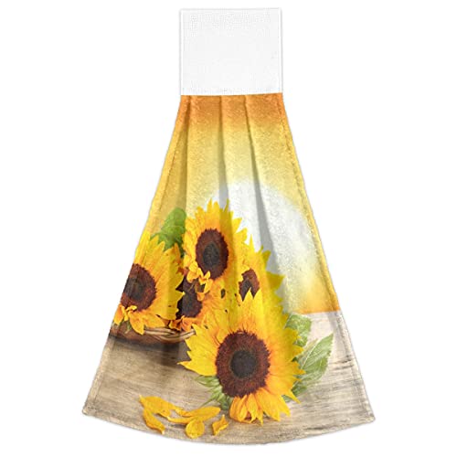 Giwawa 2 Pieces Sunrise Sunflowers Hand Towel Yellow Sunflower Hanging Towels Sunflower Floral Dish Towels Soft Fast Drying Sunflower Towels for Kitchen Bathroom Toilet Home Decorative 12x17in