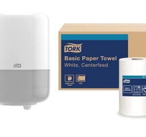 Tork Centerfeed Wall Mounted Dispenser White - M2 + Refill - Soft Centerfeed Hand Towel, Recycled, 6 x 600 Towels