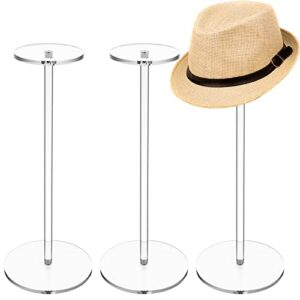 HOLENGS 3Pcs Acrylic Hat Stand Wig Display Rack, Clear Hat Pedestal Stand, Round Barbell Hat Display Riser Wig Holder for Hat Watch Jewelry (30cm)