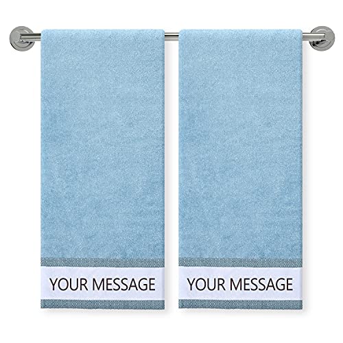 COLORCOMMALL Personalized Custom Hand Towel – 2 Pack 16x32 inch Premium Luxury Cotton Eco-Friendly Oeko-Tex Certified Bathroom Bath Soft Border Customized Mother's Day Design Text Name Picture Gift Meomorial