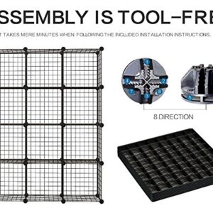 KOUSI DIY Wire Cube Storage, Modular Metal Shelf, Cubby Shelving, Stackable Grid Organizer, 12 Cube, Black