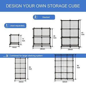 KOUSI DIY Wire Cube Storage, Modular Metal Shelf, Cubby Shelving, Stackable Grid Organizer, 12 Cube, Black