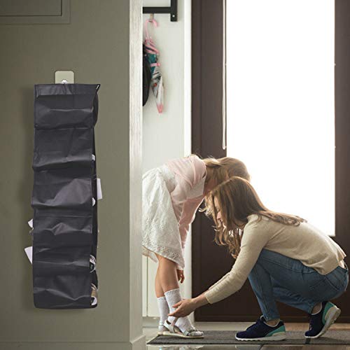 bystie Hanging Shoe Organizer Set,12 Extra Large Shoe Pockets, Applied on Door and Wall, 360 Rotating Shoe Rack for Closet with Non-Woven Tie Bags for Storage and 1 Adhesive Hook Included, Black