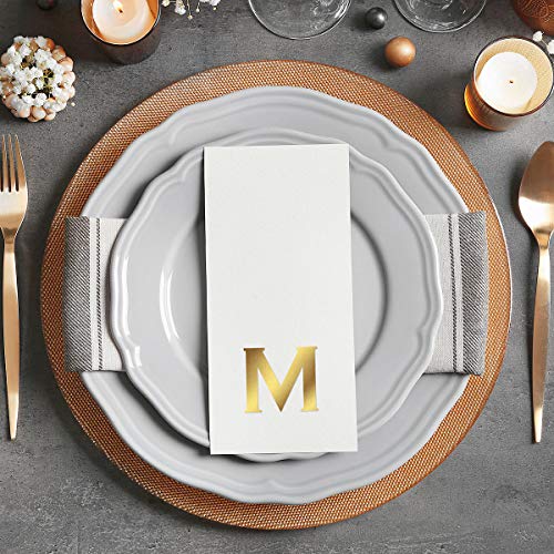 Lillian Vernon Copperplate Personalized Monogram Foil Stamped Linen-Like Guest Hand Towels (Set of 100)- 50% Cotton 50% Paper Blend, 13" by 17" Open and 4 1/2" by 8 1/2" Closed, Choose from 5 Colors