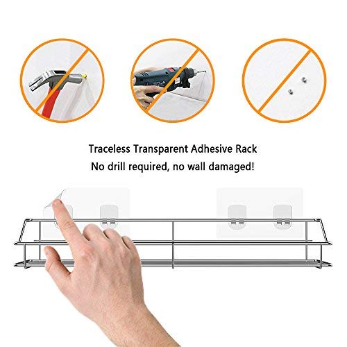 Orimade Bathroom Shelf Organizer Shower Caddy Storage Kitchen Rack with Traceless Transparent Adhesive No Drilling SUS304 Stainless Steel, 15 inch