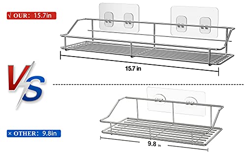 Orimade Bathroom Shelf Organizer Shower Caddy Storage Kitchen Rack with Traceless Transparent Adhesive No Drilling SUS304 Stainless Steel, 15 inch