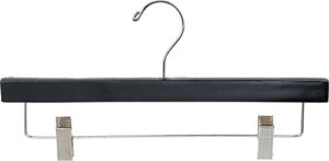 black rubberized wooden pant hanger with adjustable cushion clips, rubber coated bottom hangers with chrome swivel hook (set of 100) by the great american hanger company
