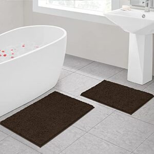 treetone machine washable water absorbent bath mat bathroom rugs non slip soft microfiber mat，2 piece bathroom rugs set (set of 2-small 16" x 24" medium 20" x 32", chololate brown)
