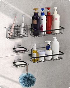 baffect shower caddy, 5-pack non-marking self adhesive shower shelves, black bathroom shower caddy shelf with hooks bathroom essentials