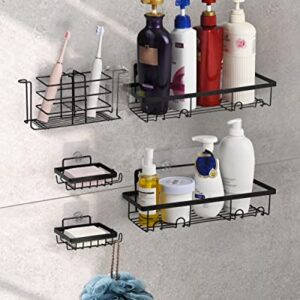 Baffect Shower Caddy, 5-Pack Non-marking Self Adhesive Shower Shelves, Black Bathroom Shower Caddy Shelf with Hooks Bathroom Essentials