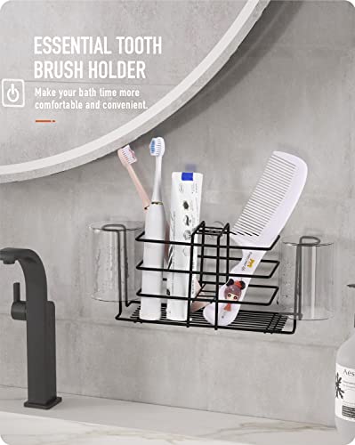 Baffect Shower Caddy, 5-Pack Non-marking Self Adhesive Shower Shelves, Black Bathroom Shower Caddy Shelf with Hooks Bathroom Essentials