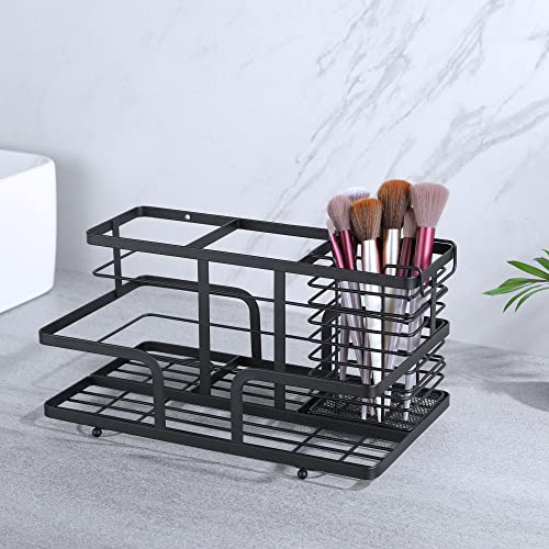 YIGII Hair Tool Organizer - Wall Mounted/Adhesive 4 Compartments Countertop Bathroom Blow Dryer Holder, Styling Hot Tool Organizer for Hair Dryer, Flat Iron Hair Straightener, Curling Wand, Makeup