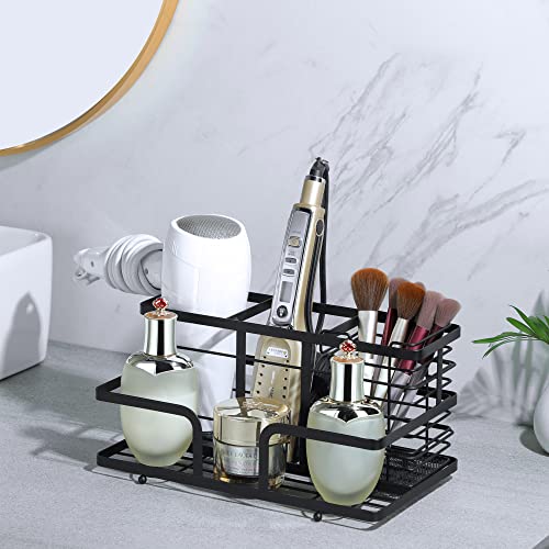 YIGII Hair Tool Organizer - Wall Mounted/Adhesive 4 Compartments Countertop Bathroom Blow Dryer Holder, Styling Hot Tool Organizer for Hair Dryer, Flat Iron Hair Straightener, Curling Wand, Makeup