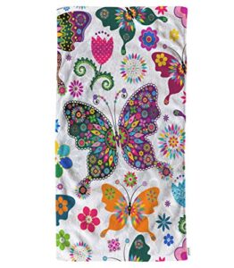 butterflies hand towel,seamless spring white floral with colorful butterflies and flowers soft hand towels for bathroom/kitchen/yoga/golf/hair towel for men/women/girl/boys 15x30 inch