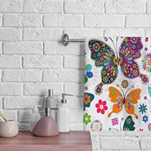 Butterflies Hand Towel,Seamless Spring White Floral with Colorful Butterflies and Flowers Soft Hand Towels for Bathroom/Kitchen/Yoga/Golf/Hair Towel for Men/Women/Girl/Boys 15X30 Inch