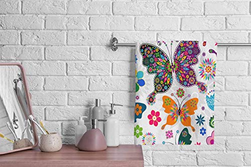 Butterflies Hand Towel,Seamless Spring White Floral with Colorful Butterflies and Flowers Soft Hand Towels for Bathroom/Kitchen/Yoga/Golf/Hair Towel for Men/Women/Girl/Boys 15X30 Inch