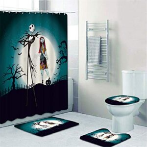 tawoao 4 pcs jack skellington shower curtain set with non-slip rugs,toilet lid cover and bath mat,nightmare before christmas shower curtain with 12 hooks