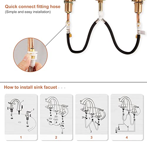 Bathroom Sink Faucet, Black Bathroom Faucets, Widespread Bathroom Faucet for Sink 3 Hole - 2-Handles Faucet with Pop Up Drain Assembly and 2 Water Supply Lines Faucets for RV Bath Vanity