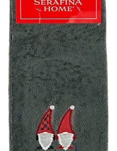 Christmas Gnomes Towel Set: Dark Grey Hand Towels with Red White Embroidery Jolly Nordic Gnome, Set of 2