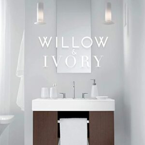 Willow&Ivory Bathroom Accessories Set | 4 Piece, Ceramic Bath Set | Toothbrush Holder, Soap Dispenser, Soap Dish & Tumbler | White Oak Collection